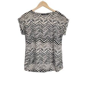 POETRY Cap-Sleeve Chevron Blouse Tee Shirt
